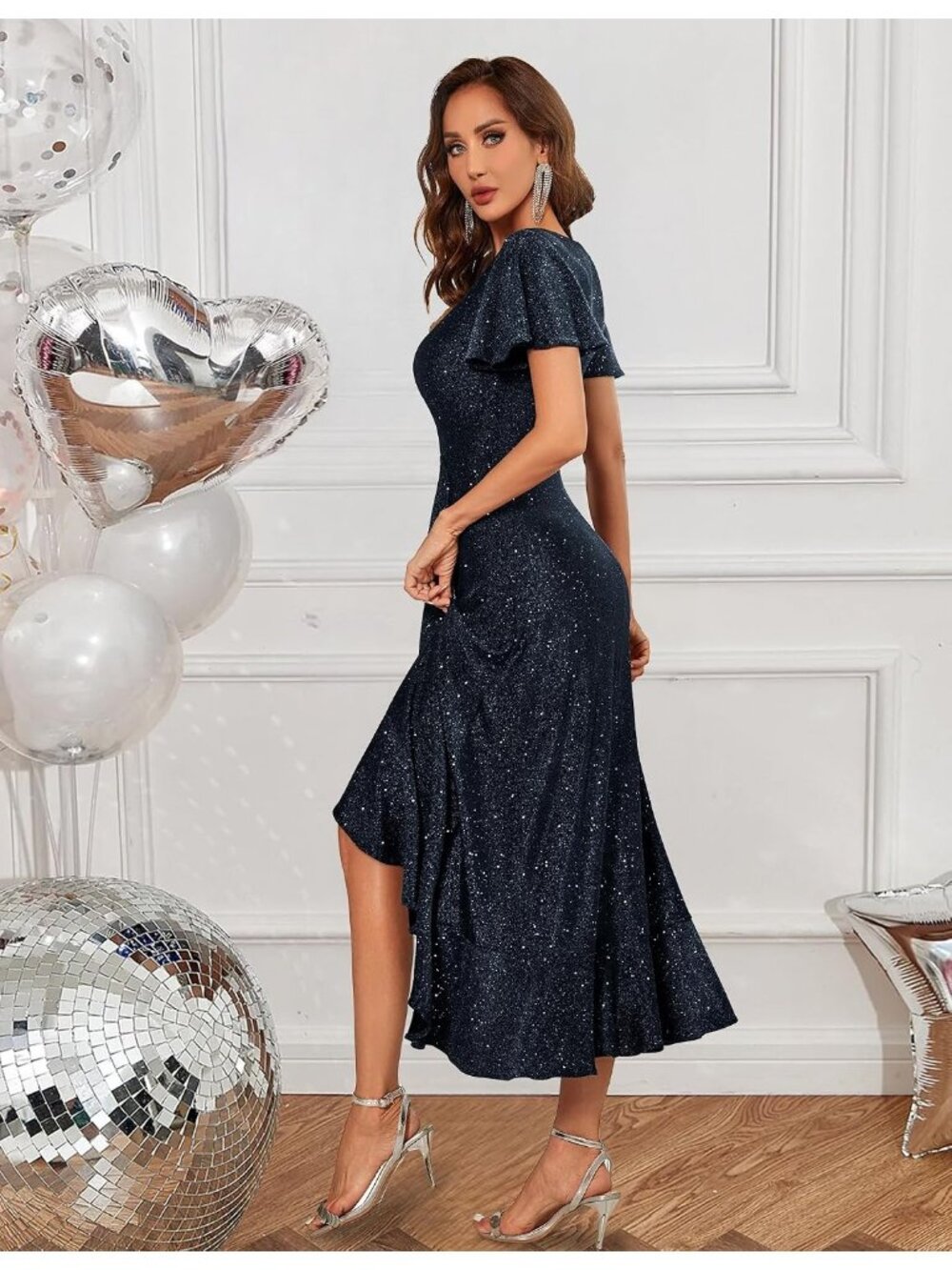 Women's Darkblue Sequin Bride Wedding Stunning Gowns Formal Events Dresses - Picture 2 of 6